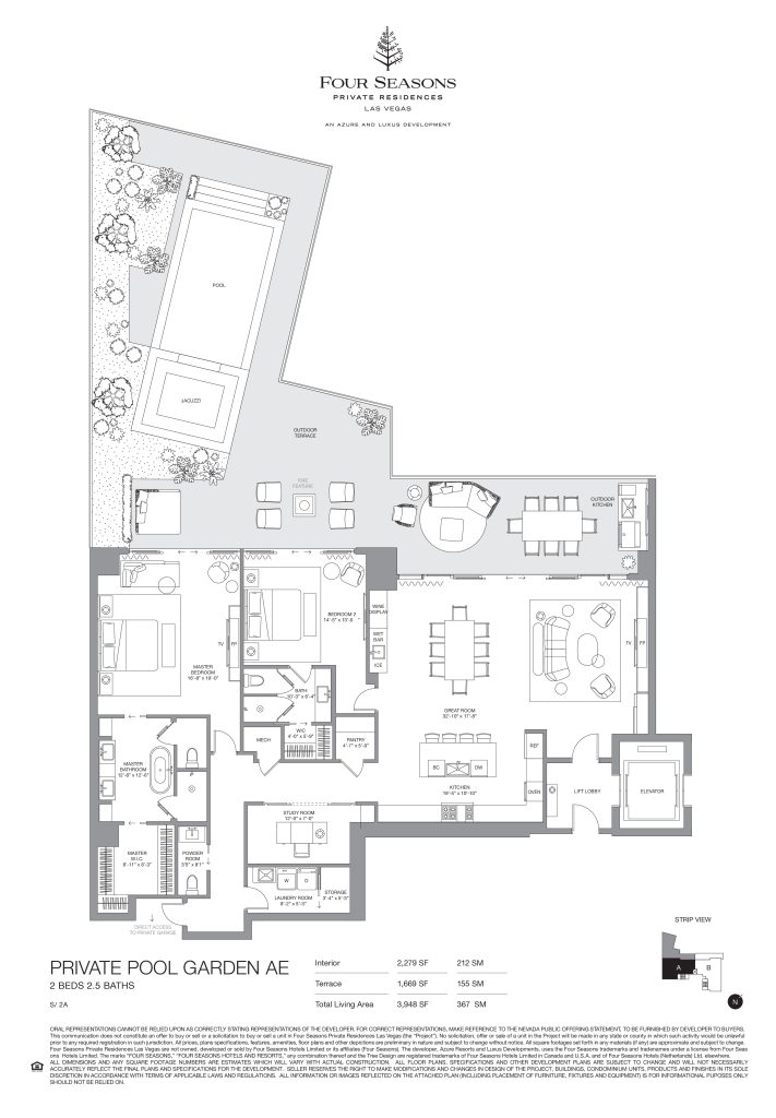 Four Seasons Las Vegas Private Residences - Private Pool Garden AE Floorplan 2 Bed