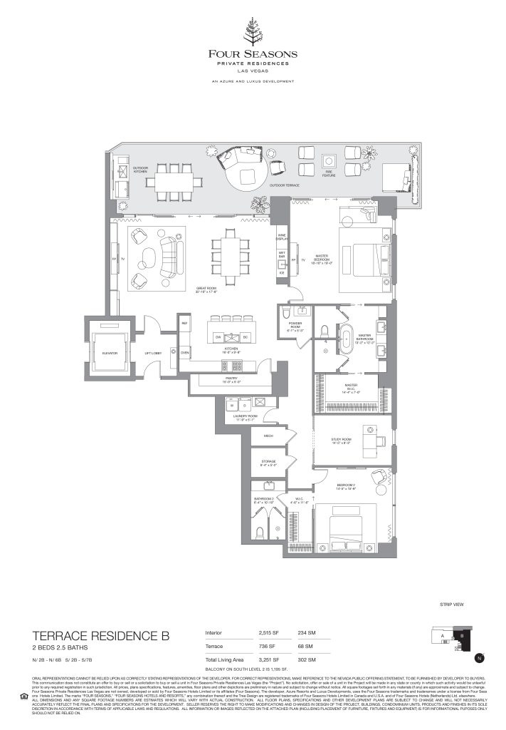 Four Seasons Las Vegas Private Residences - Terrace Residence B Floorplan 2 Bed