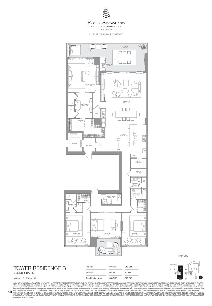 Four Seasons Las Vegas Private Residences - Tower Residence B Floorplan 3 Bed